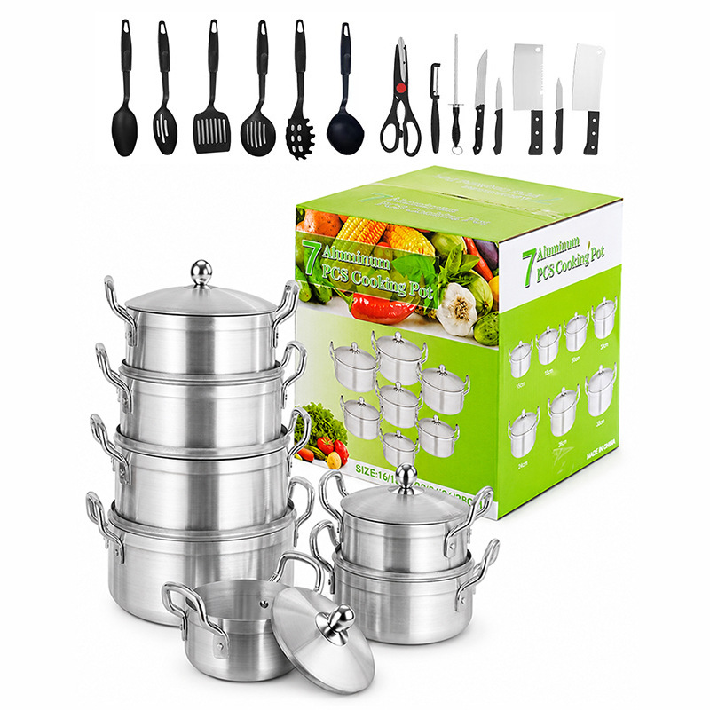 7 set silver with cooking tools as seen